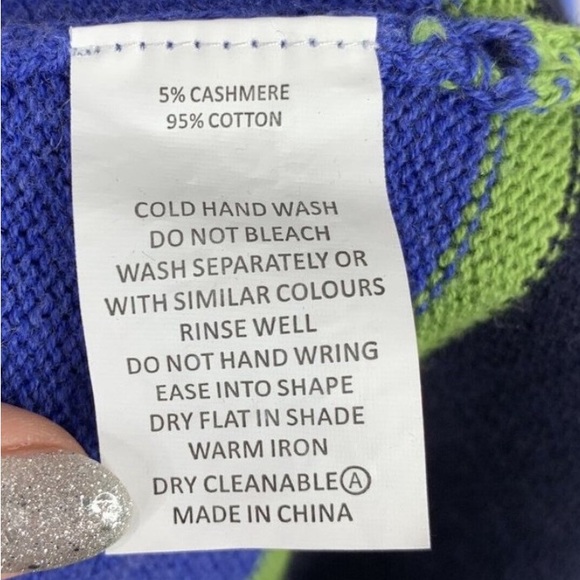 Zaket & Plover Womens Sweater Medium Blue Cashmere Striped Boho Single Pocket - Picture 2 of 5